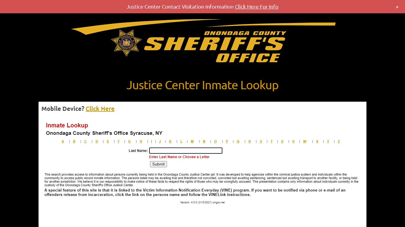 Justice Center Inmate Lookup – Onondaga County Sheriff's Office